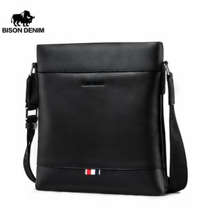 Bison denim couro genuíno dos homens bolsa de ombro trabalho negócios crossbody casual sacos laterais marca luxo presente marido pai 240104