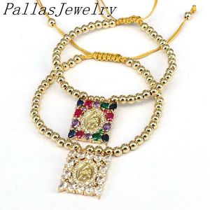 5Pcs Fashion 18K Gold Plated Pave Zircon Cz Religious Braided Virgin Mary Women Beaded Bracelet Jewelry Gift 240104
