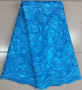 Tessuto Tessuto di pizzo netto francese blu reale di bell'aspetto con pizzo africano a rete con motivo floreale per abiti da festa BN397,5 iarde/pz