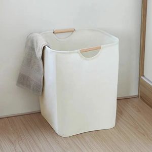 Dirty Clothes Storage Basket with Wood Handle Organizer Laundry Basket Collapsible Large Laundry Hamper 240103