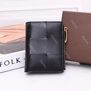 Luxury Brand Design Men Genuine Leather Unisex Simple Fashion Woven Credit Card Clip Cowhide Women Classic Commuting Multi Card Slot Zipper Zero Wallet Couple