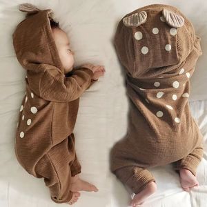 Primavera Autunno Baby Cute One-Pezzi Outwear Baby Deer Pagliaccetto con cappuccio nato Cappotto nato Neonati maschi Vestiti Modello di cervo Tuta 240104