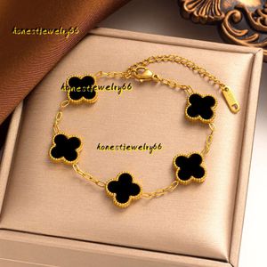 Bangle Fashion High Quality Luxury Classic 4/4 Leaf Clover Bracelet 18k Gold Onyx Shell Mother Of Pearl Women And Girls Wedding Mother's Day Gift 2024 Designer Bracelet