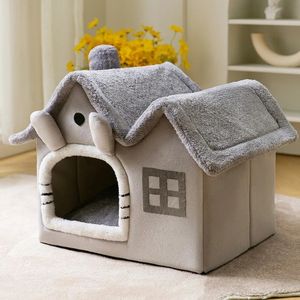 Soft Cat Bed Deep Sleep House Dog Cat Winter House Removable Cushion Enclosed Pet Tent For Kittens Puppy Cama Gato Supplies 240103