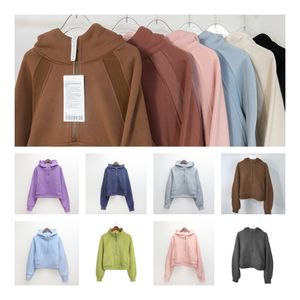 LL Designer Damen-Tauch-Hoodie, Yoga, Freizeit-Kapuzenpullover, Sportbekleidung, Jacke, halber Reißverschluss, locker, dick, langärmelig, mit Fleece-Tauch-Kapuzenpullover