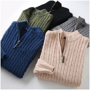 Męskie swetry mężczyźni kaszmirowi mieszanka sweter zagęszcza połowę wysokości zamka kołnierza pullover miękki ciepły jumper hombre pull homme hiver