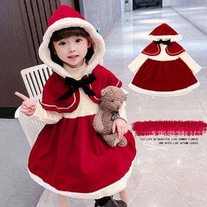 Dziewczyny Czerwone Święta Bożego Narodzenia 2023 Nowa modna sukienka dla dzieci z aksamitną na jesień i zimę