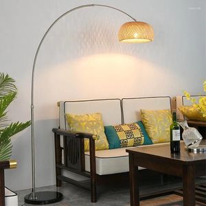 Lâmpadas de assoalho lâmpada bambu tecelagem retro estilo zen homestay sala de estar estudo chá quarto japonês criativo