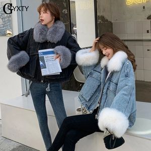 Gbyxty Parka Mujer Denim Coat Winter Women Fist Velvet Jacket With Fur Liner Detachable Jeans Korea Za2183 240122