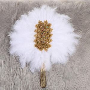 Decorative Figurines African Turkey Feather Hand Fan Feathers Handfan For Dance Wedding Decoration With Gold Handle Nigerian Bride