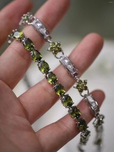 Link Bracelets Original Vintage Exquisite Gemstone Bracelet Green Zircon Flower Valentine's Day Gift
