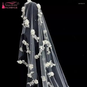 Свадебная фата Романтическая кружевная свадебная фата с 3D цветочными аппликациями и жемчугом, длина 3 метра, ширина 1,5, элегантные аксессуары