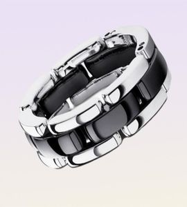 Cluster Rings Top Quality Double Row Black Ceramic Watch Chain Style Ring Stainless Steel Jewelry For Women8129978