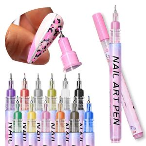 12PCS Nail Art Drawing Pen Waterproof DIY Quickdrying Marker Pen Color Painting Flower Hook Line Manicure Pen Decoration Tools 240105