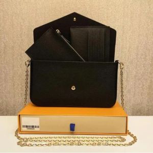 M61276 Felicie Chain Bag Luxury Pochette 핸드백 여성 크로스 바디 지갑 3 개/세트 메신저 가방 좋아하는 핸드백 꽃 어깨 레이디 가죽 상자