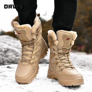 PLUS TAGLIA 36 Stivali militari in pelle da combattimento per uomo e donna Pelliccia peluche Inverno Neve Outdoor Army Bots Scarpe 240105