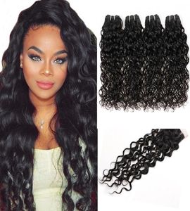 Ishow Indian Hair Extensions Wefts 10A Brazilian Hair Human Hair Bundles With Closure Water Wave 4bundles for Women Girls All Ages5035395