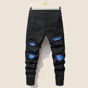 Men's Jeans Cool Ripped Skinny Trousers Stretch Slim Denim Pants Large Size Hip Hop Black Blue Casual Jogging Jeans for Men 240104