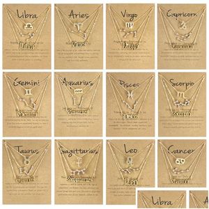 Pendant Necklaces 3Pcs Zodiac 12 Constellation Necklace Astrology Horoscope Old English Sign Choker Jewelry With Mes Card For Women Dhztw