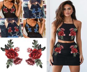 20pcs Flower Patches Big Stickers Embroidery 3D Red Rose DIY Embroidered Roses Floral Collar Sew Patch Sticker Applique Badge7276683