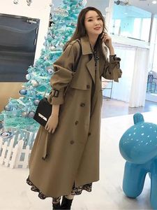 Jackets Herbst Winter Women Casual Solid Color Coat Koreanische Büro warme elegante Gürtel Vintage Mund Windbrecher Top Plus Size