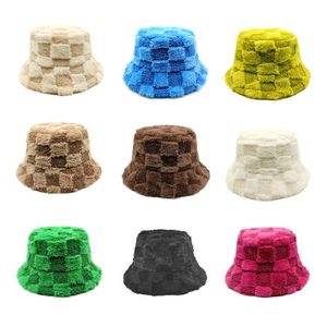 Chessboard Bucket Hat Autumn and Winter New Japanese Hot Hat Plush Korean Large Midoed Potted Plant Hat 240105