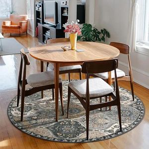 Carpets Round Rug Vintage Flower Print Area For Room Bedroom Office Distressed Machine Washable Indoor