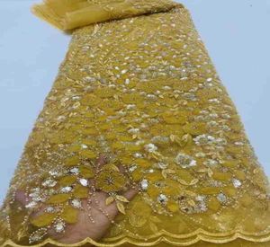 Tessuto oro 3D fatto a mano tulle pizzo rete perline paillettes tessuti chiffon toppe fiori BridaEvent abiti da cucire stoffa per le spose8367363