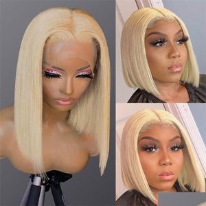 Synthetic Wigs Highlight Human Hair Short Bob Honey Blonde Brown Brazilian Closure Lace Front Wig For Women Drop Delivery Products Dhy9M