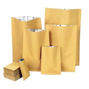 100pcs open top vacuum Bags kraft brown paper package bag heat seal valve packing bags food storage packaging pouch Qdoxg