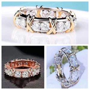 Fashion designer X-shaped titanium steel silver love ring cross between diamonds men and women rose gold jewelry couple ring gift