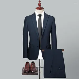 Men's Suits (Blazer Pants) Fashion Business Gentleman's Professional Dress Solid Color Simple Elegant Wedding Casual Suit 2 Sets