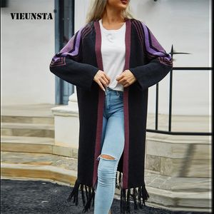 Autumn Winter Korean recensioner många kläder Long Womans Clothing Fashion Tassel Tröja Sticked Printed Cardigan Coats Womens 240105