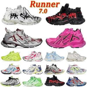 Designer-Schuhe Paris Runners 7.0 Herren-Sneaker, Graffiti-Schwarz, Fluo-Grün, Burgunderrot, Leder, Grau, Hellviolett, Neongelb, Weiß, Luxusmarke, Damen-Herren-Trainer