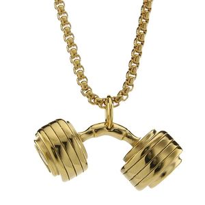 Mens Dumbbell Pendant Necklace 14k Yellow Gold Sport Gym Fitness Barbell Masculine Jewelry Chain 24