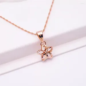 Kedjor 585 Purple Gold Star Pendant Plated 14k Rose Hollow Out Flower Necklace Fashionable and Simplicity clavicle chain smycken