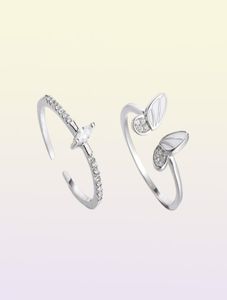 Anéis de casamento 2 peças borboleta combinando para mulheres olho de cavalo delicado joias de dedo de cristal envio grátis anillos para pareja1214284