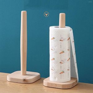 Kitchen Storage Wooden Paper Towel Holder Countertop Standing Organizer Roll Dispenser With Non Slip Base For Living Room