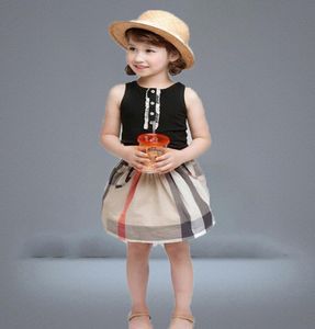 Children039s sätter sommarflickor spets ärmlösa tshirts plädar en kjol kostym barn designer Clothessize100140CM9346781