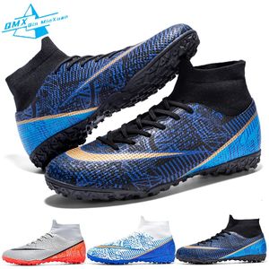 Мужские футбольные бутсы TFFG, синие противоскользящие уличные ботинки с высоким берцем, детские студенческие футбольные тренировочные кроссовки в помещении 240105