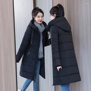 Women's Trench Coats Winter Womens Red Black L-3XL Hooded Cotton Jackets 2024 Fashion Korean Slim Long Thick Warmth Bread Clothing Feminina
