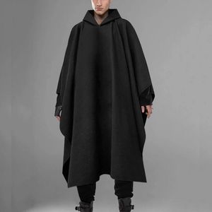 Jaquetas moda masculina manto casacos com capuz sólido solto 2023 streetwear punk à prova de vento trincheira chique inverno longo capa poncho incerun