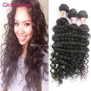 Wefts Glamorous Malaysian Human Hair Weaves 3 Bunds Deep Body Wave Wavy Hair Extensions 12 tum till 34 tum brasiliansk indisk peruansk vir