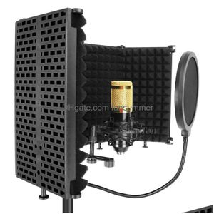 Microfones condensador microfone pop filtro isolamento escudo com suporte estúdio dobrável som painéis de espuma acústica para a6v gota deliv dhwfk