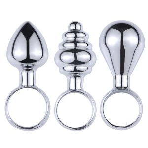 3pcs/set mini metal anal fişler ile parmak yüzüğü anüs genişletici anal vajinal vajinal popo fiş prostat masajı x0401 ll