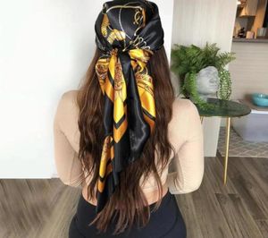 Saç Tasarımcısı için Saten Eşarp Lüks Marka Kerchief Boyun İpek Kafa Eşarpları Bandana Bayanlar Mendil 90x90cm başörtüsü 2206283766597