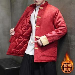 Ethnic Clothing Year Red 2024 Chinese Style Men's Printed Retro Tang Padded Jackets Men Contrast Color Hanfu Festival Cotton-padded Jacket