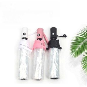 Umbrellas Fully Automatic Transparent Umbrella Lightweigh Women's Folding Rain Umbrella For Travel Outdoor Beach Durable Triple Folding YQ240105