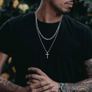 Tennis Vnox Mens Cross Necklace Stainless Steel Laminated Plain Pattern Cross Pendant Rope Box Chain Necklace Simple Prayer Jesus Necklace d240514