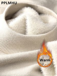 Зимний утепленный свитер, женский повседневный теплый бархатный подклад, большой размер, 4xl, вязаный пуловер, полуводолазка, поляра, мягкий трикотаж, джемпер 240105